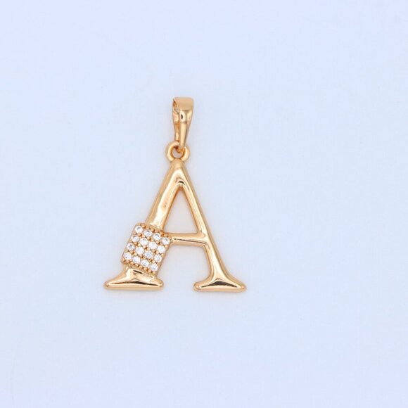 "Rose Gold Letter A Pendant with Crystal Accent, XPPT1412 - Picture 3 of 13